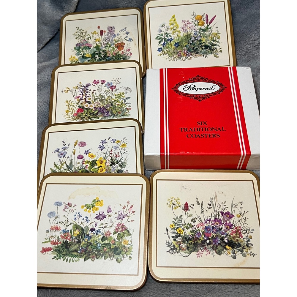 Vintage Pimpernel Floral Coasters Set 6 Cork Traditional England CottageCore